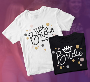 Custom bride 100% cotton t-shirts in white.